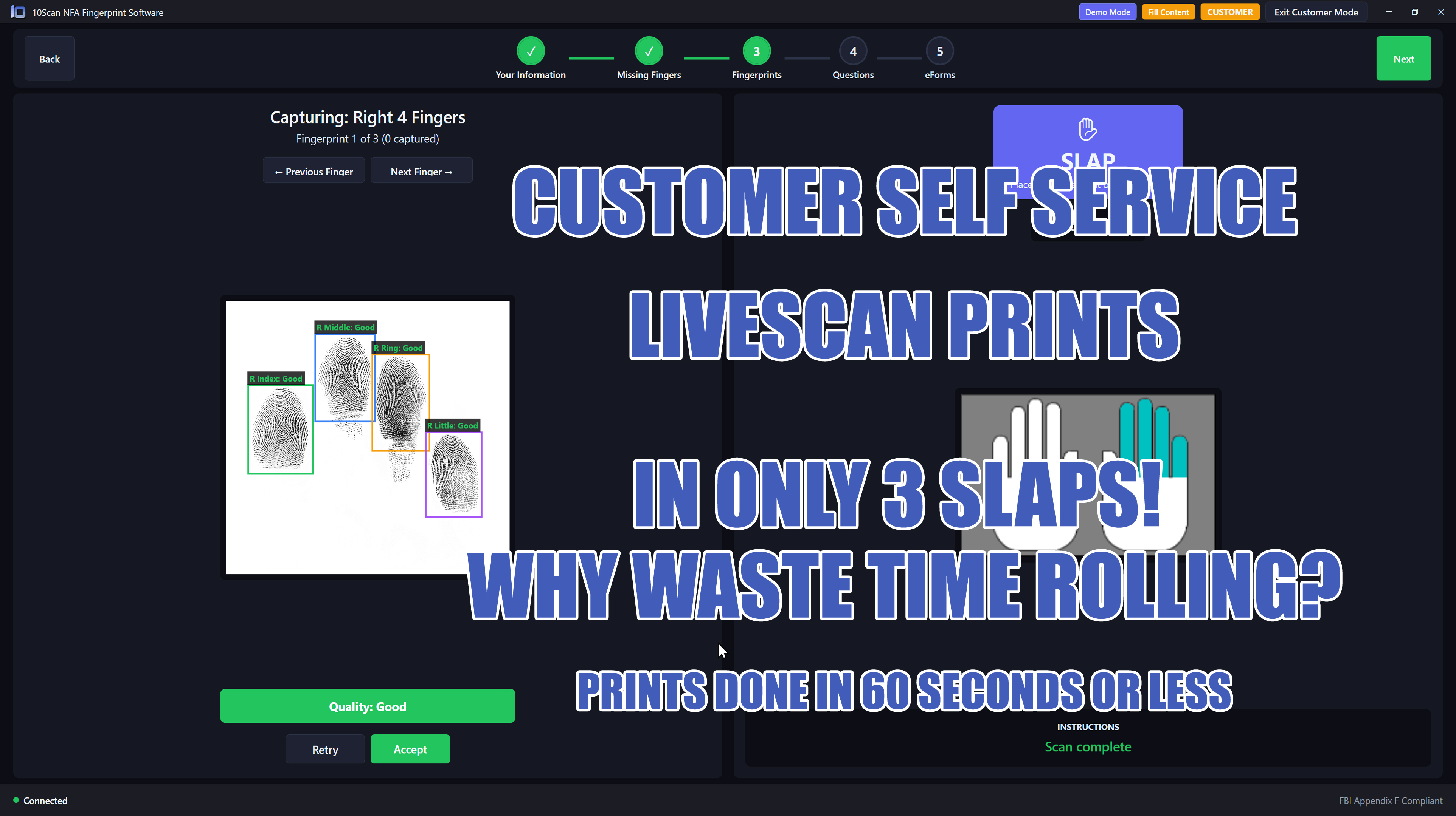 10Scan LiveScan FBI Appendix F fingerprint capture 3 slap prints