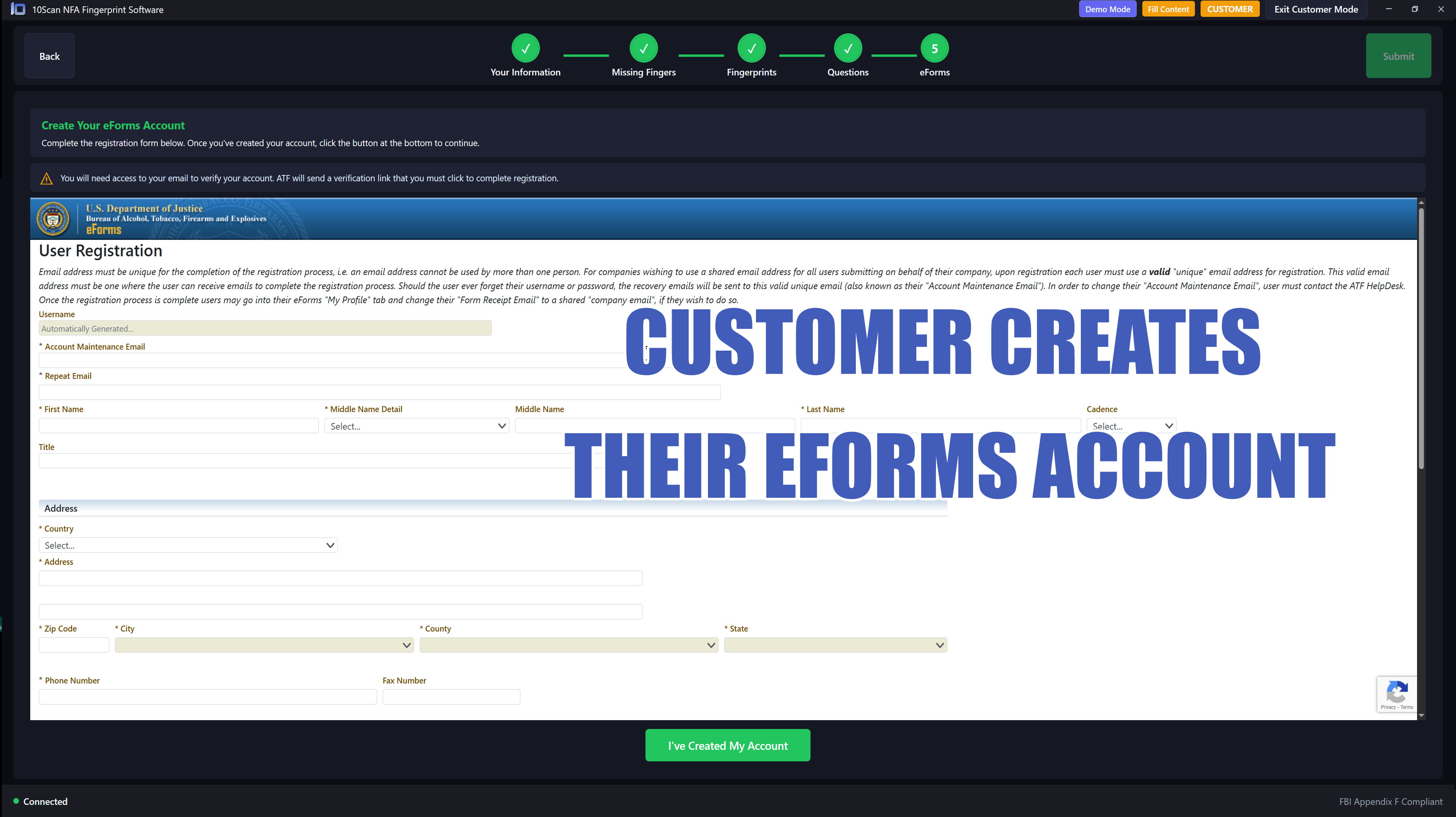 10Scan NFA customer eForms account creation